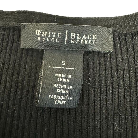 Black Ribbed Knit Bodycon Mini Dress Long Sleeve V Neck - Picture 4 of 7